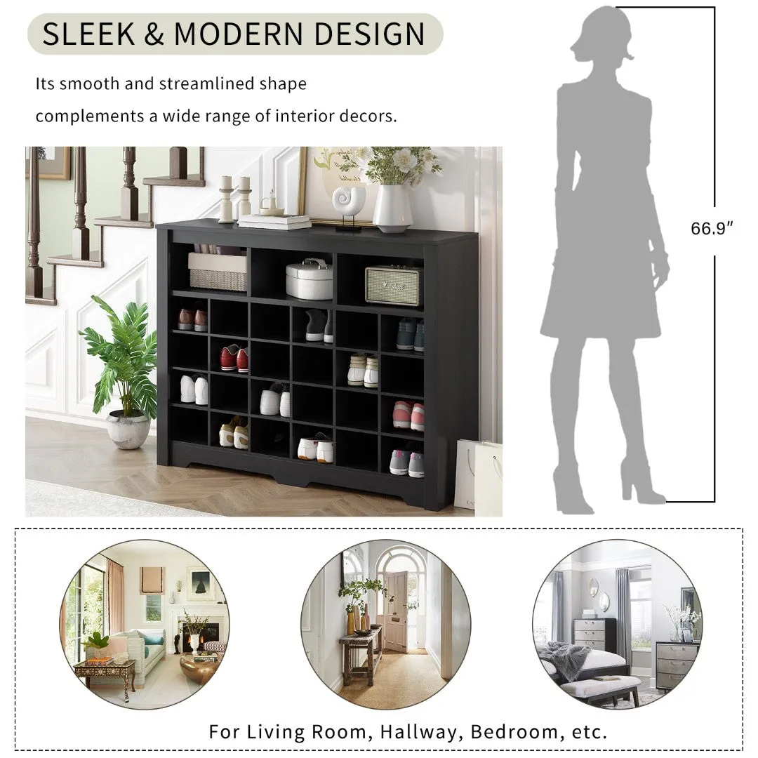 24 Shoe Cubby Console, Modern Shoe Cabinet, Versatile Sideboard for Hallway, Bedroom, Living Room - Black