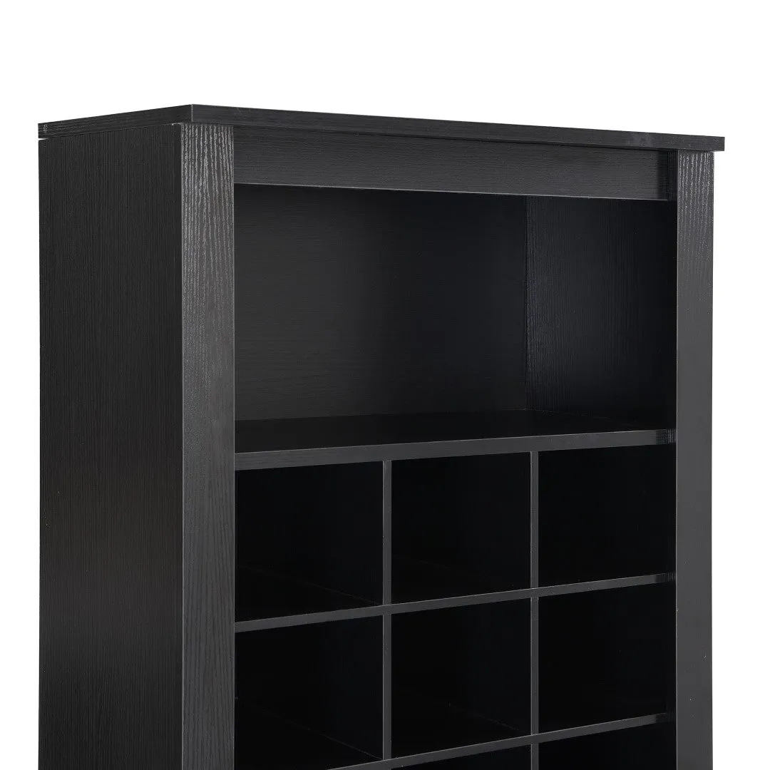 30-Shoe Cubby Console, Contemporary Shoe Cabinet, Multiple Storage, Free Standing Tall Cabinet, Hallway/Bedroom, Black