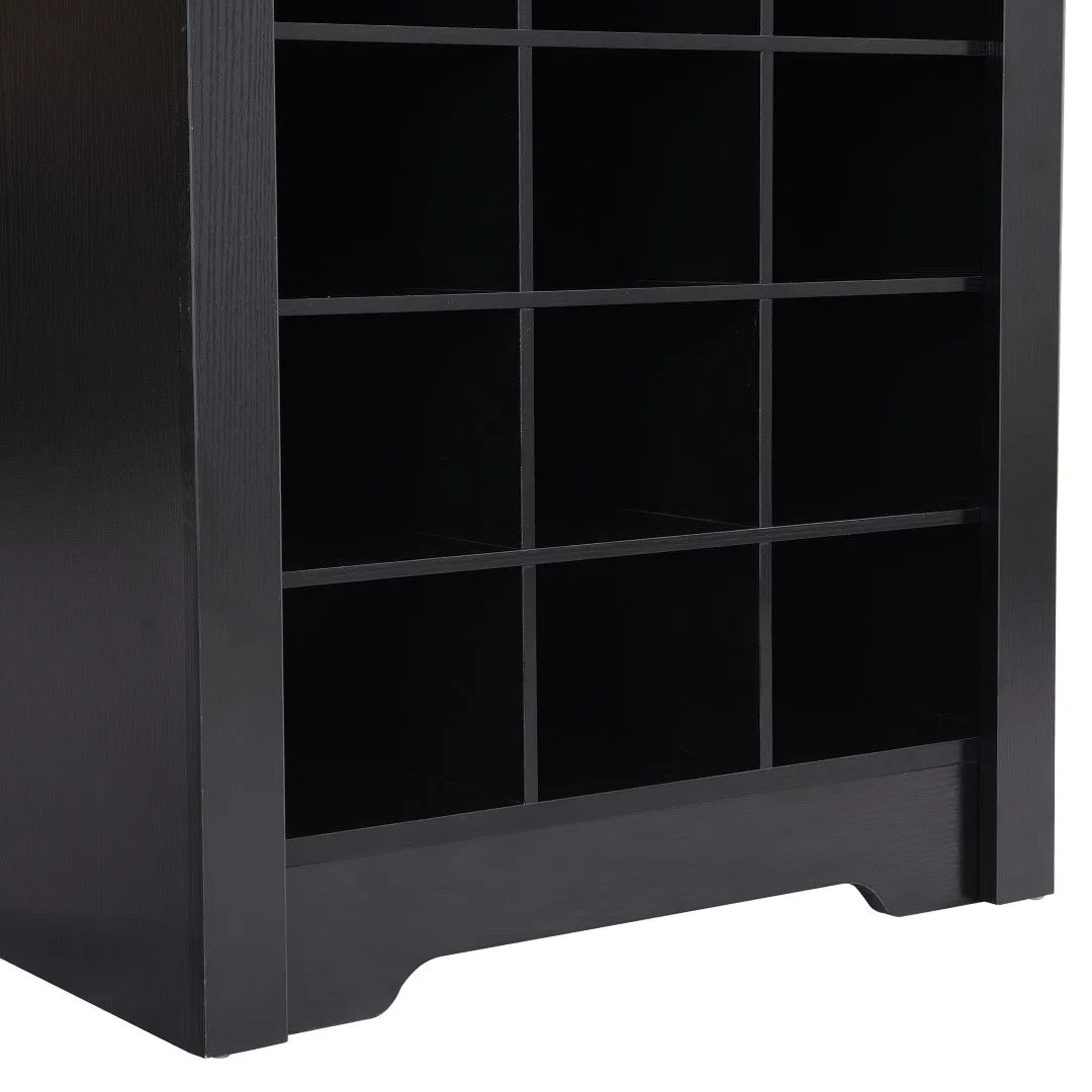 30-Shoe Cubby Console, Contemporary Shoe Cabinet, Multiple Storage, Free Standing Tall Cabinet, Hallway/Bedroom, Black