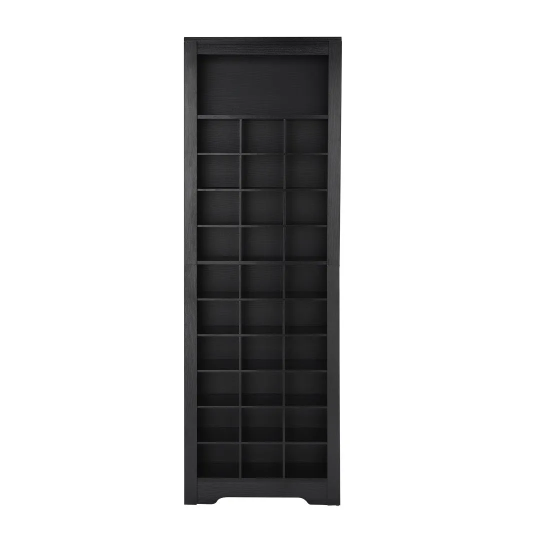 30-Shoe Cubby Console, Contemporary Shoe Cabinet, Multiple Storage, Free Standing Tall Cabinet, Hallway/Bedroom, Black