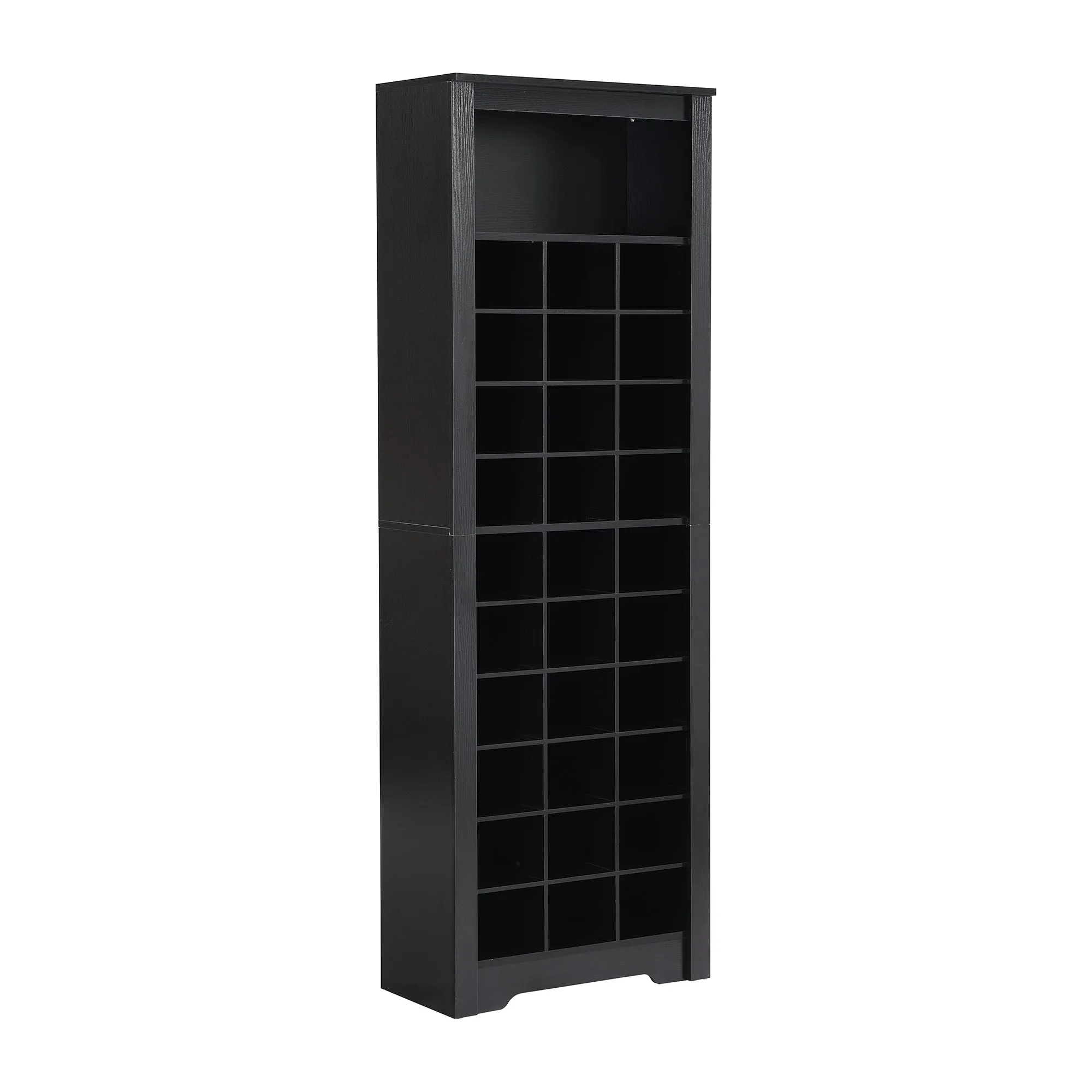 30-Shoe Cubby Console, Contemporary Shoe Cabinet, Multiple Storage, Free Standing Tall Cabinet, Hallway/Bedroom, Black