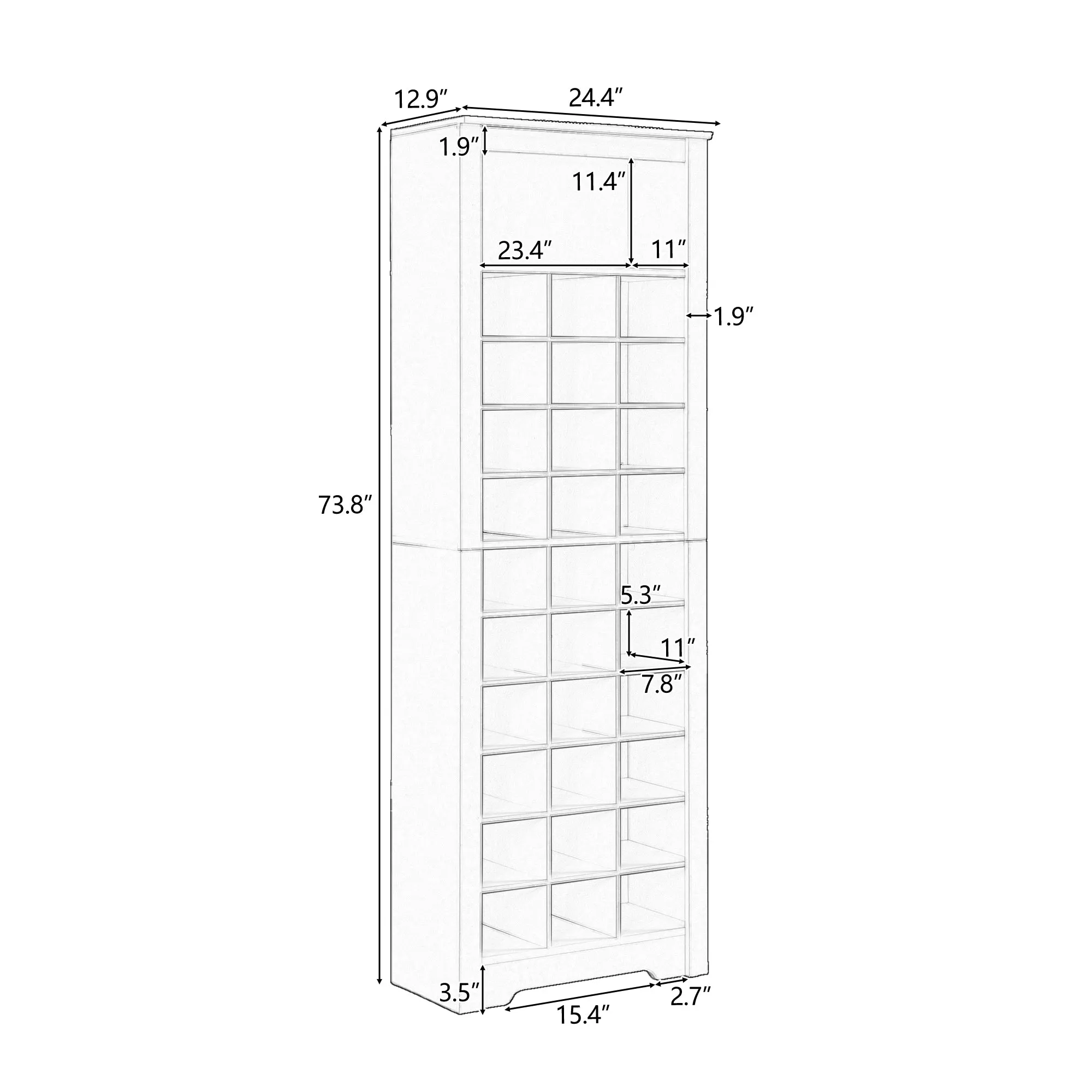 30-Shoe Cubby Console, Contemporary Shoe Cabinet, Multiple Storage, Free Standing Tall Cabinet, Hallway/Bedroom, Black