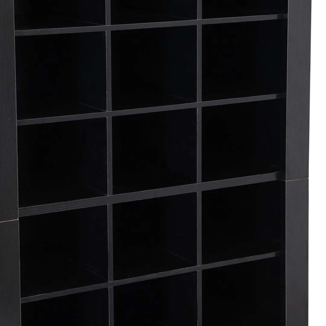 30-Shoe Cubby Console, Contemporary Shoe Cabinet, Multiple Storage, Free Standing Tall Cabinet, Hallway/Bedroom, Black