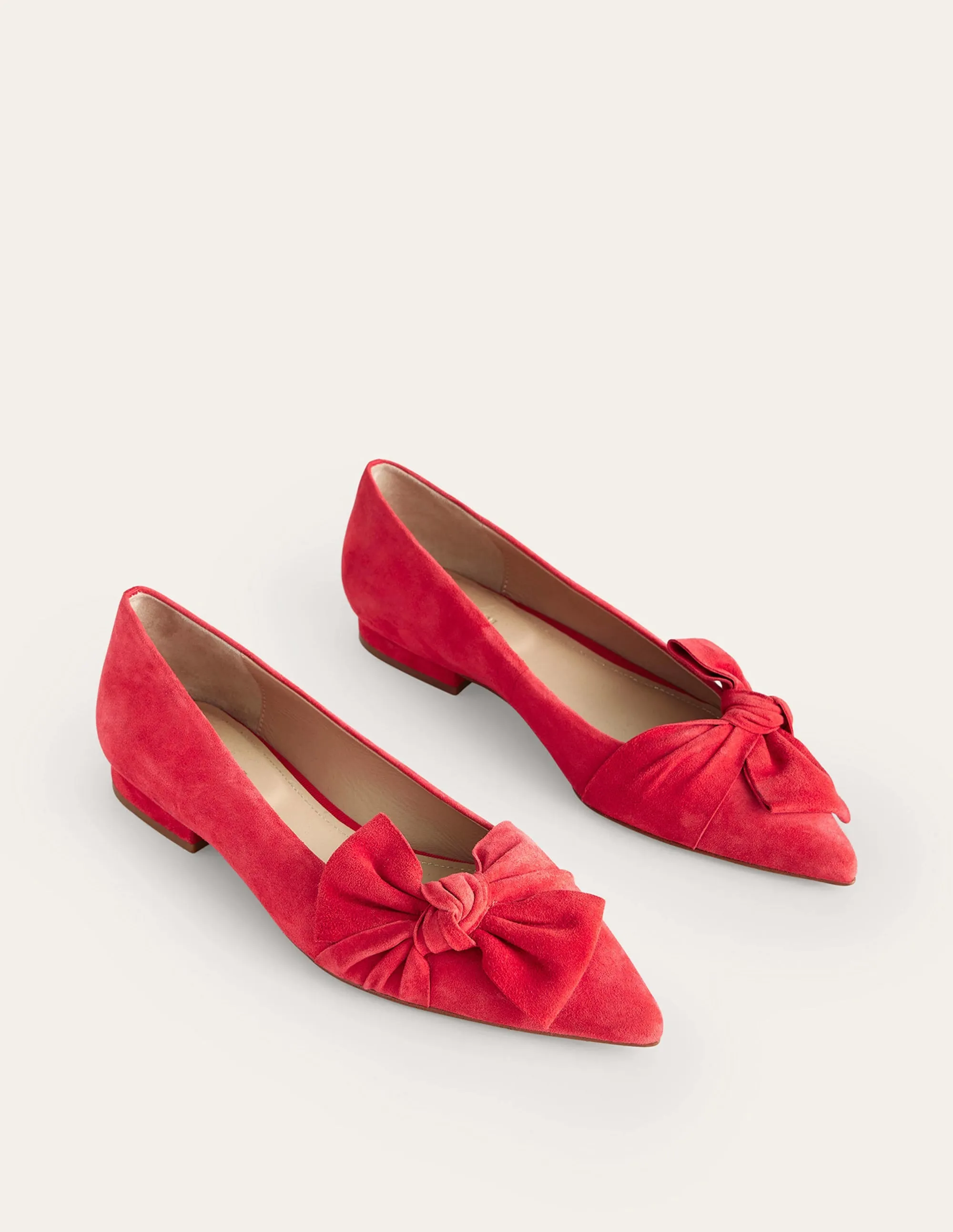 Bow Ballet Flats-Brilliant Red Suede