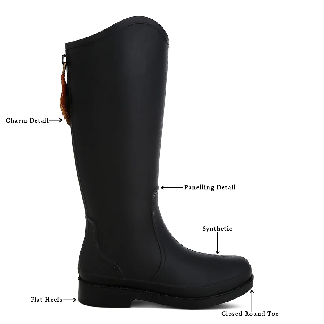 Charm Detail Calf Rain Boots