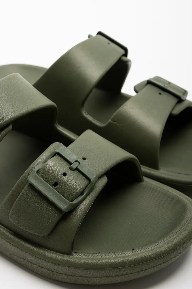 Double Strap Slide Dark Green