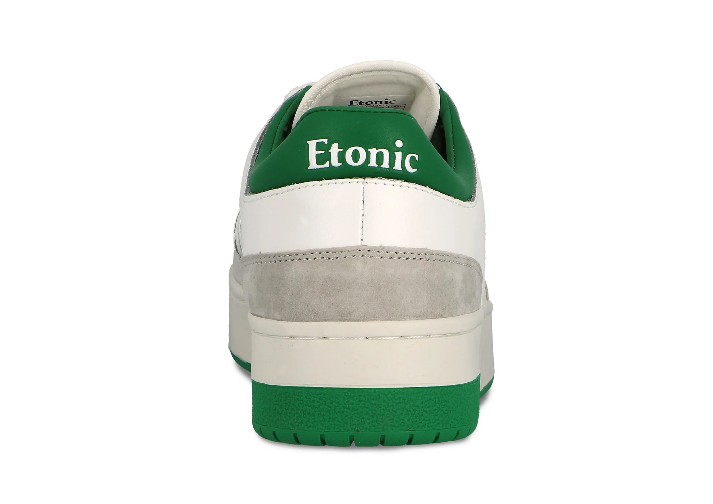 Etonic B509 sneakers in white leather, light grey suede, greene details and off white outsole.