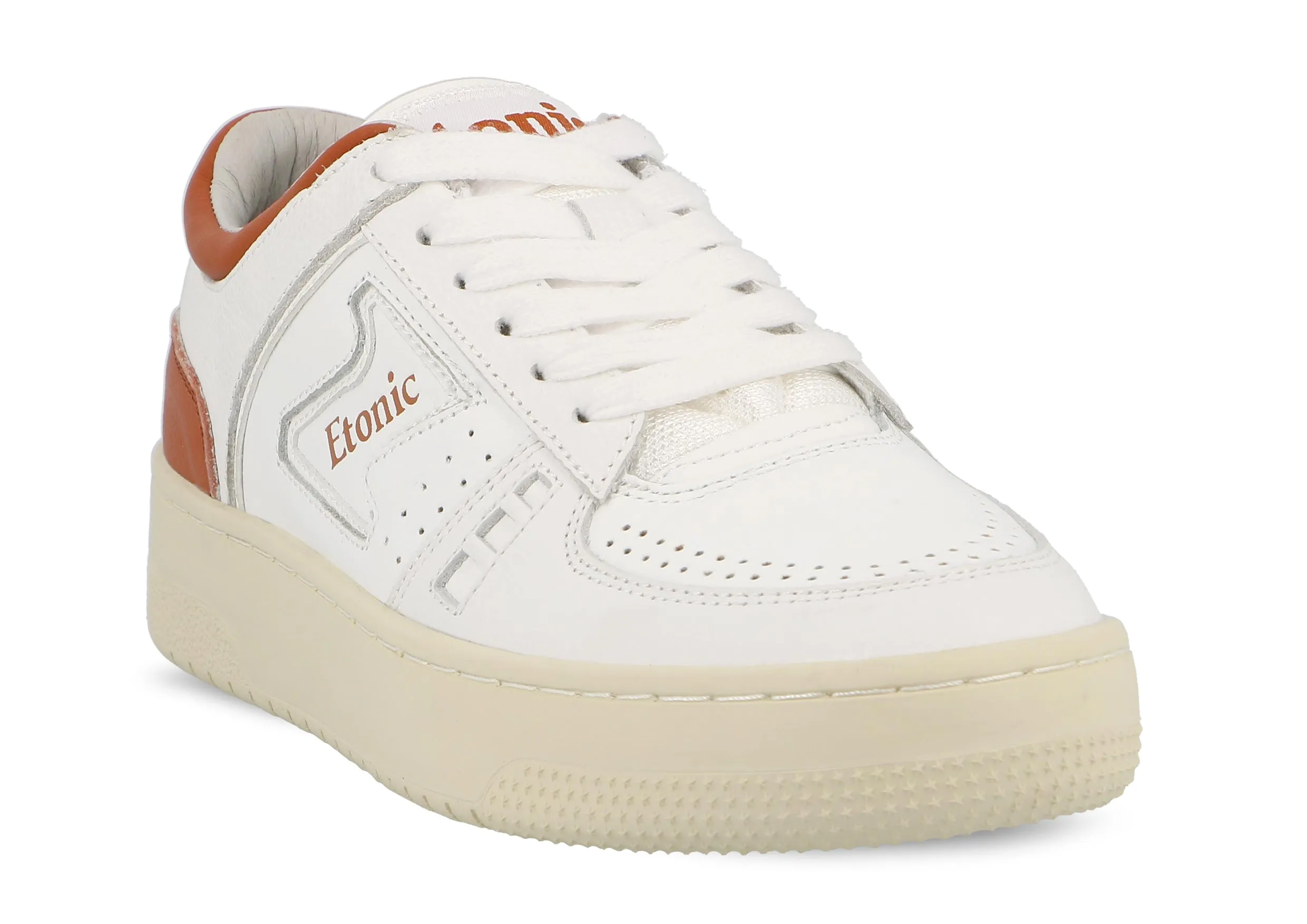 Etonic B509 sneakers in white leather with red details and beige outsole.