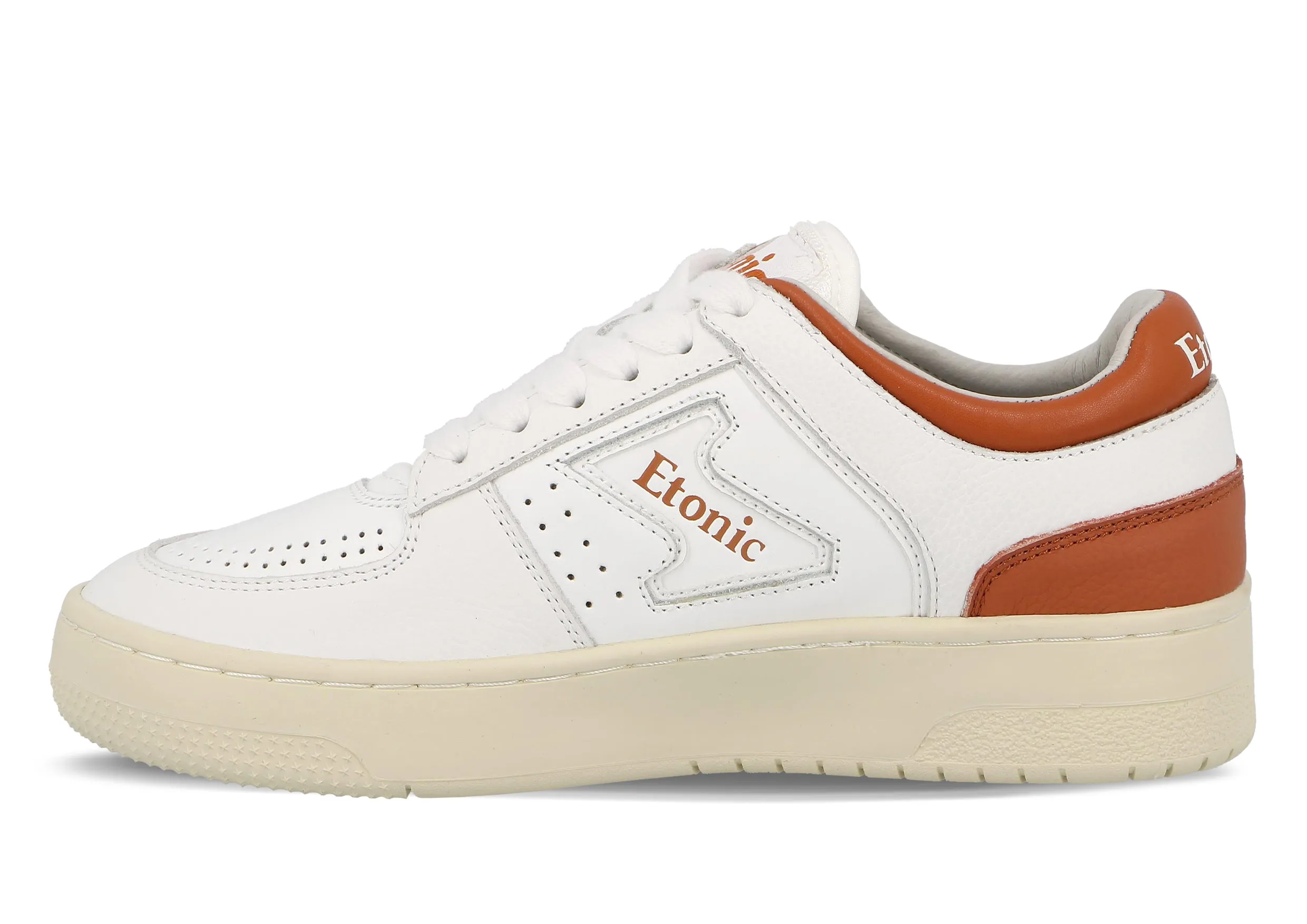 Etonic B509 sneakers in white leather with red details and beige outsole.