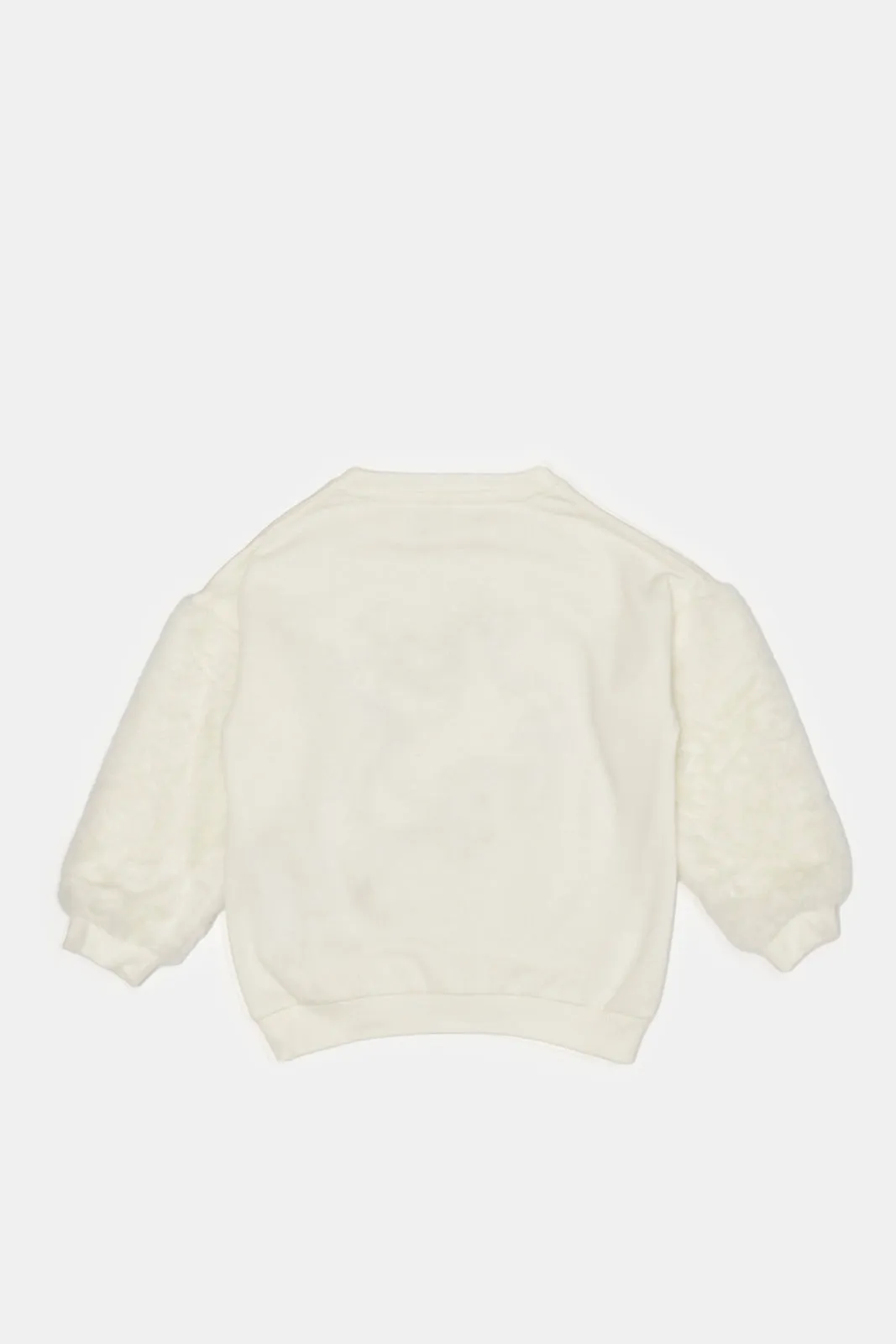 Infant Girls Ivory Embellished Fur Sleeves Sweatshirt