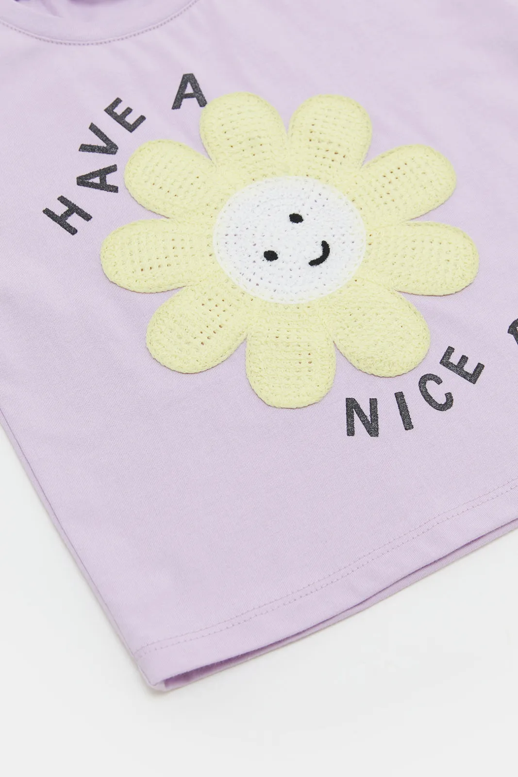 Infant Girls Lilac Flower Applique T-Shirt