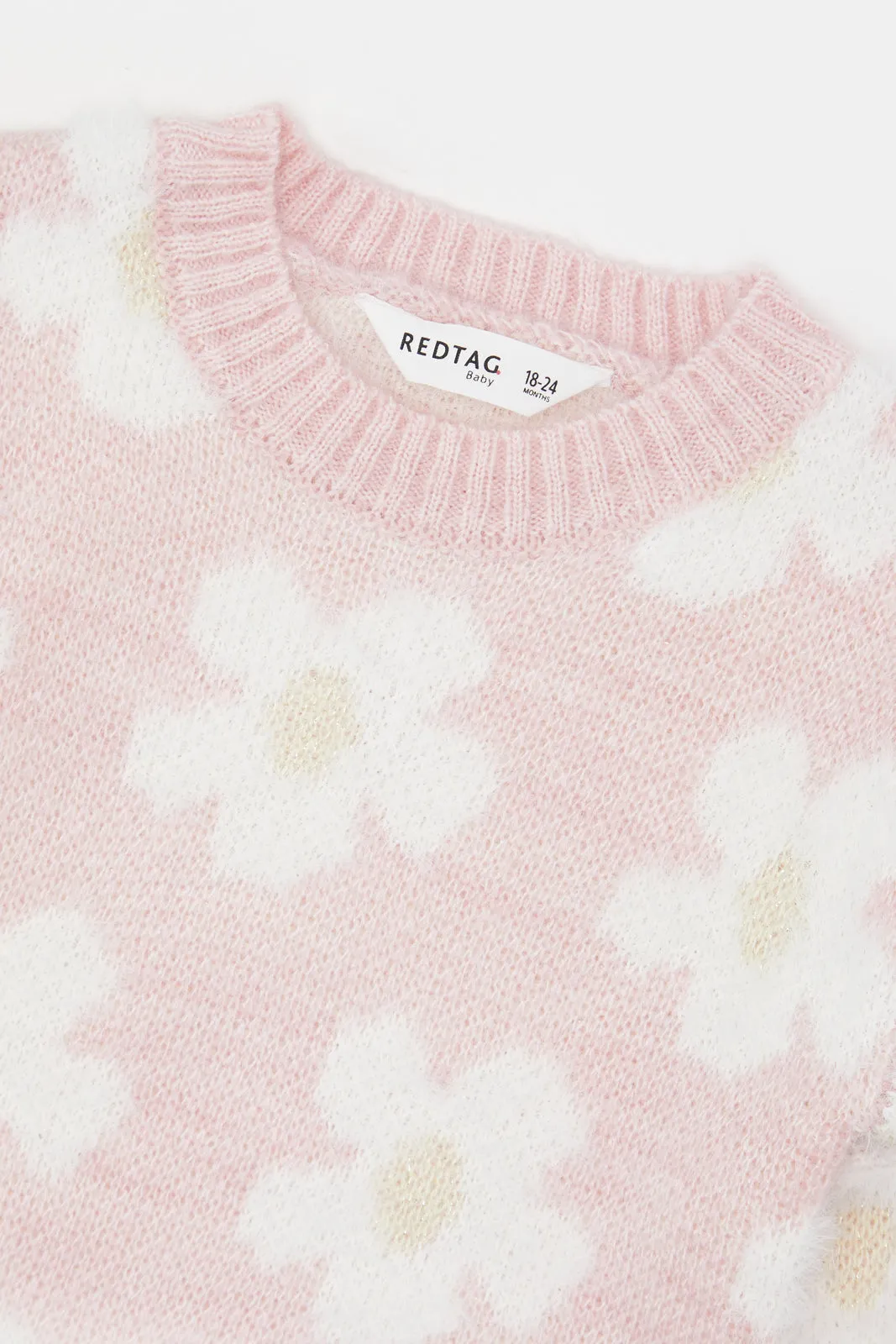 Infant Girls Pink Floral Knitted Pullover