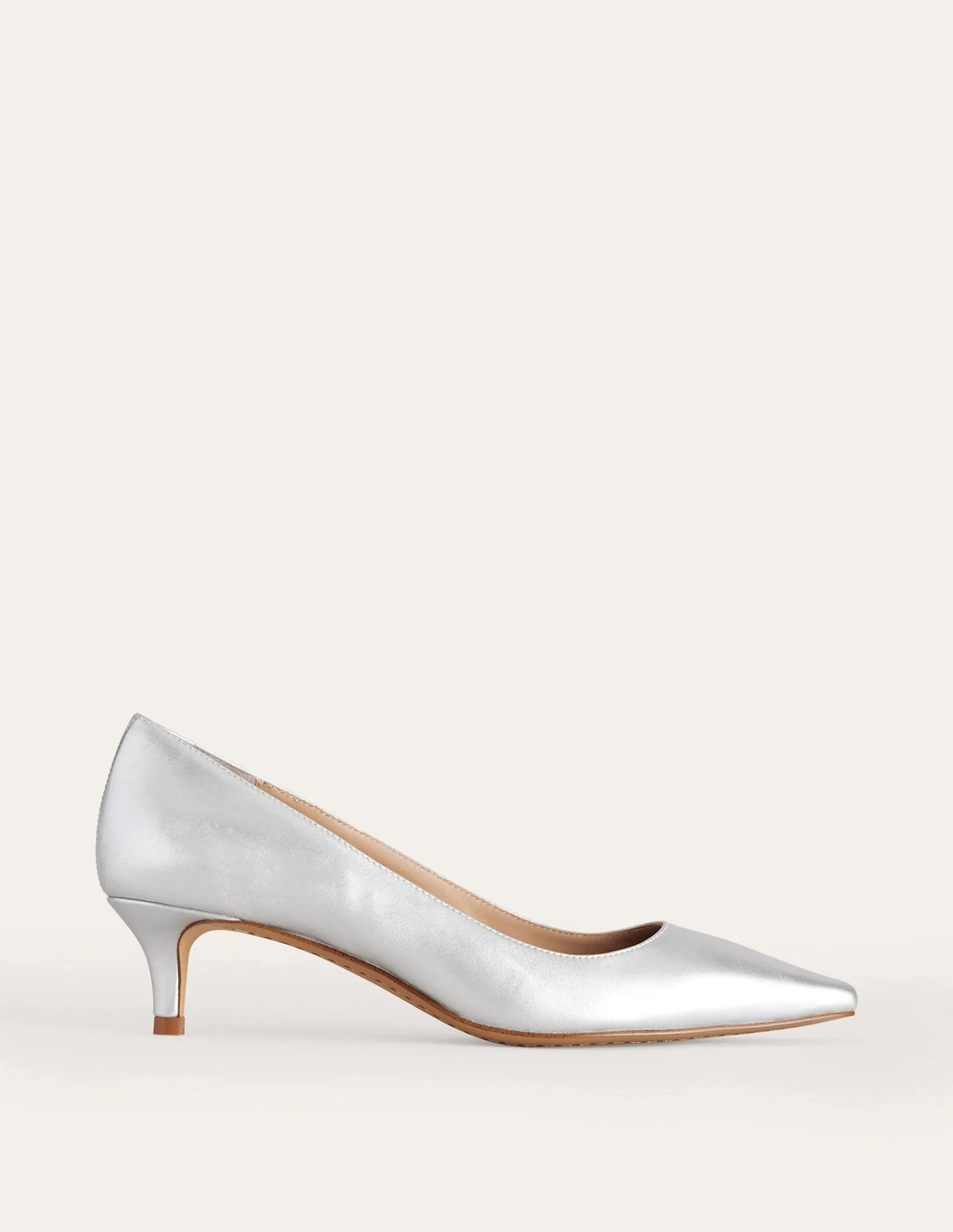 Lara Low-Heeled Court Shoes-Silver Nappa Leather