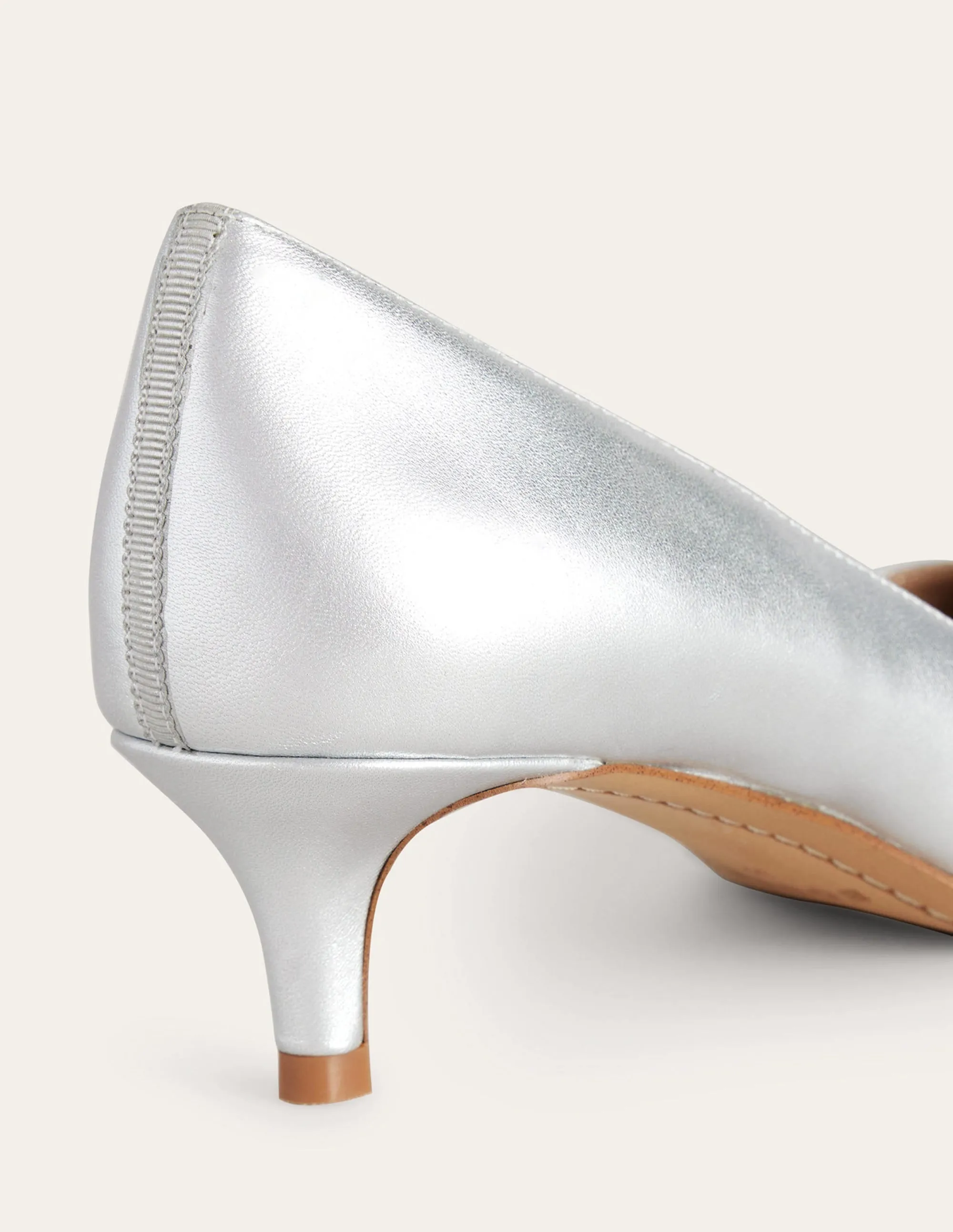 Lara Low-Heeled Court Shoes-Silver Nappa Leather