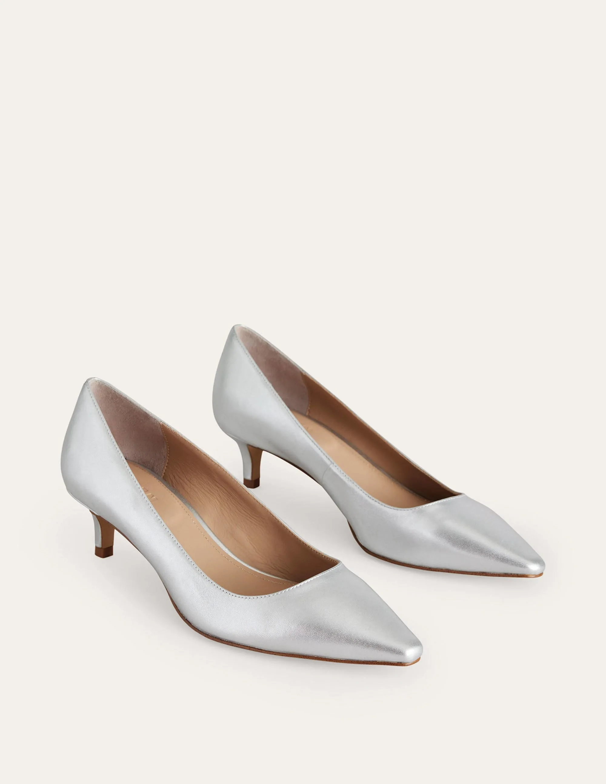 Lara Low-Heeled Court Shoes-Silver Nappa Leather