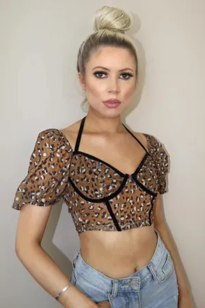 Leopard Print Bardot Crop Top