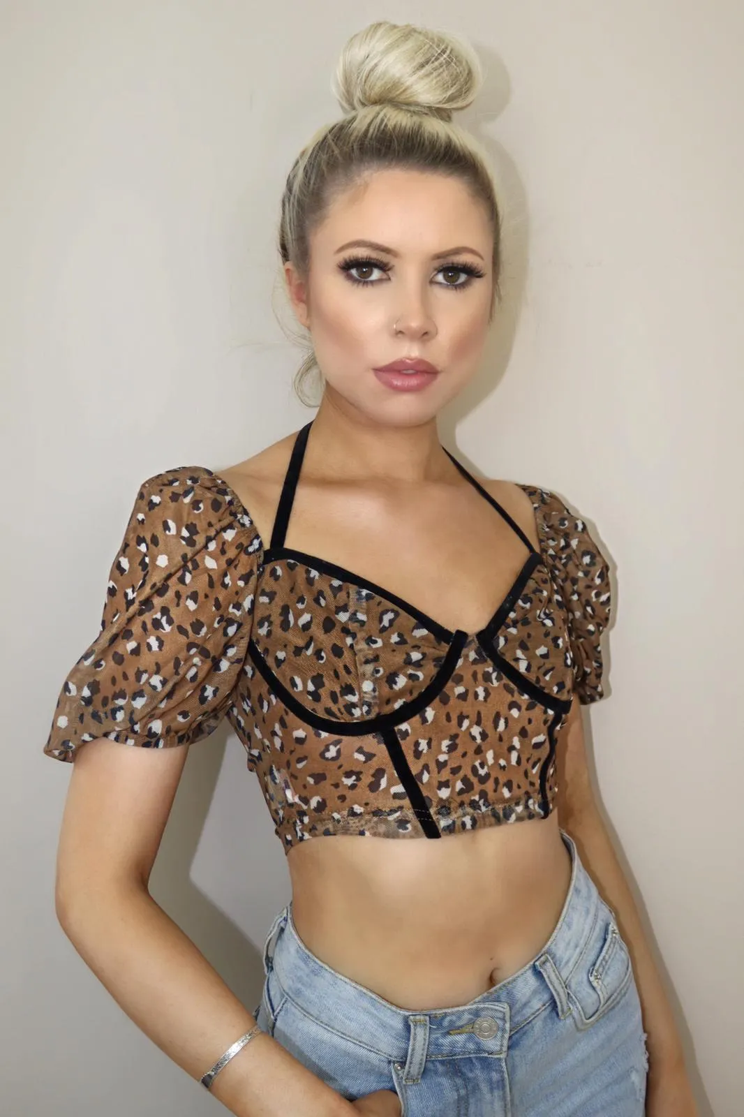 Leopard Print Bardot Crop Top