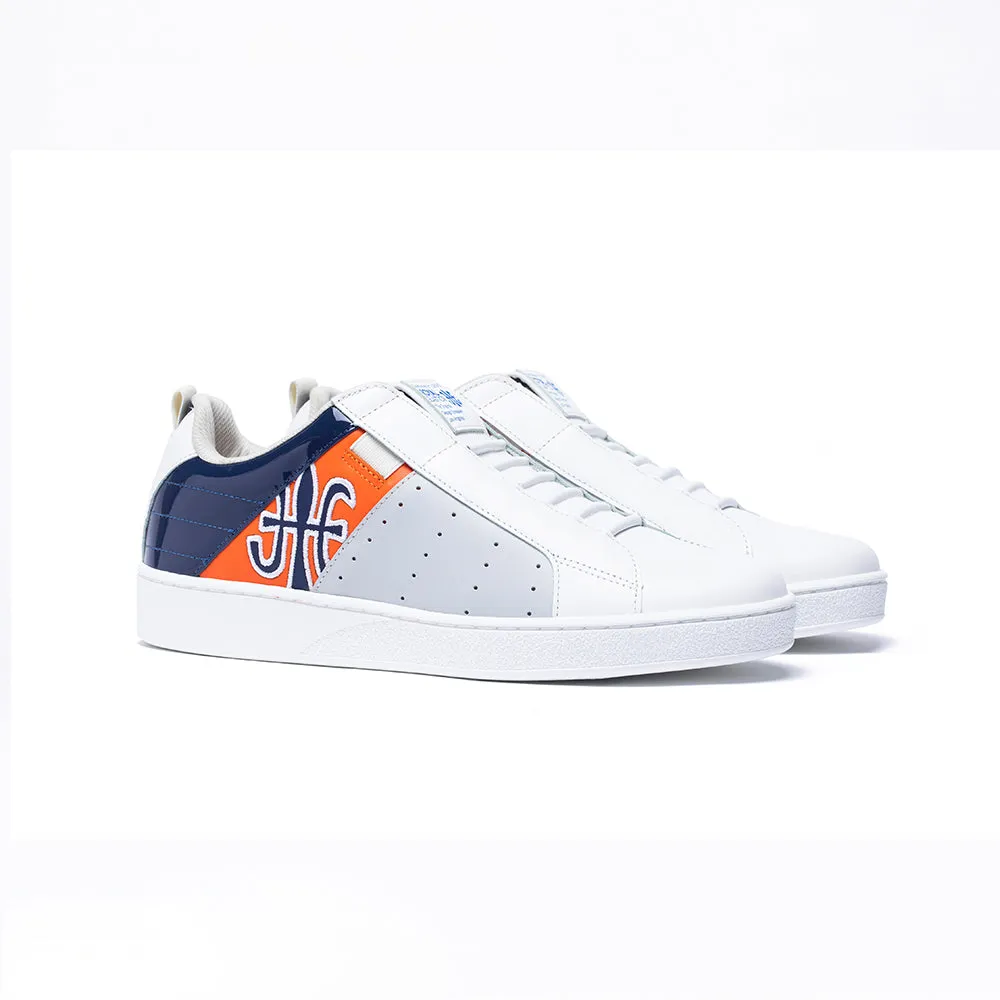 Men's Icon Manhood White Blue Orange Leather Sneakers 02094-025