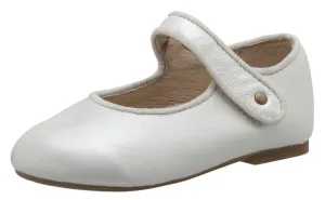 Old Soles Girl's 803 Lady Jane Nacardo Blanco Leather Hook and Loop Decorative Button Mary Jane Flat Shoe