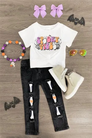 "Spooky Vibes" Skeleton Denim Pant Set