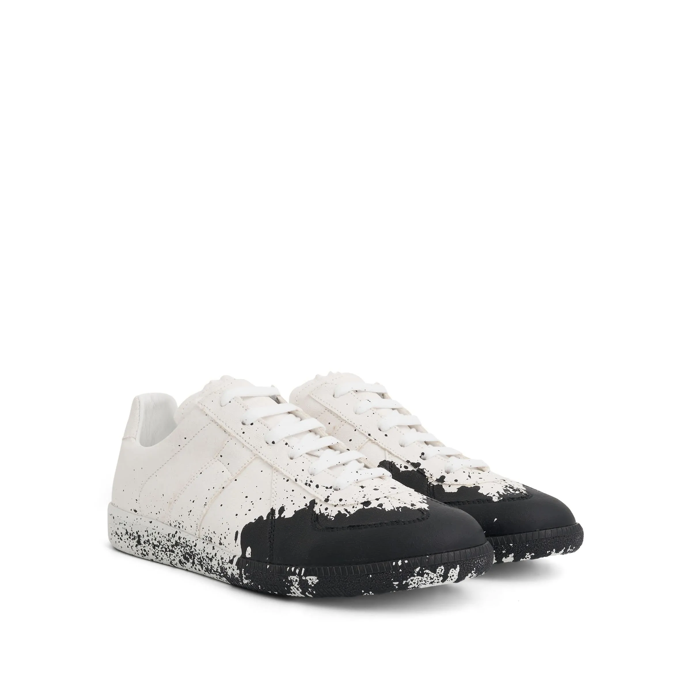 Replica Painted Canvas Sneakers in White/Black