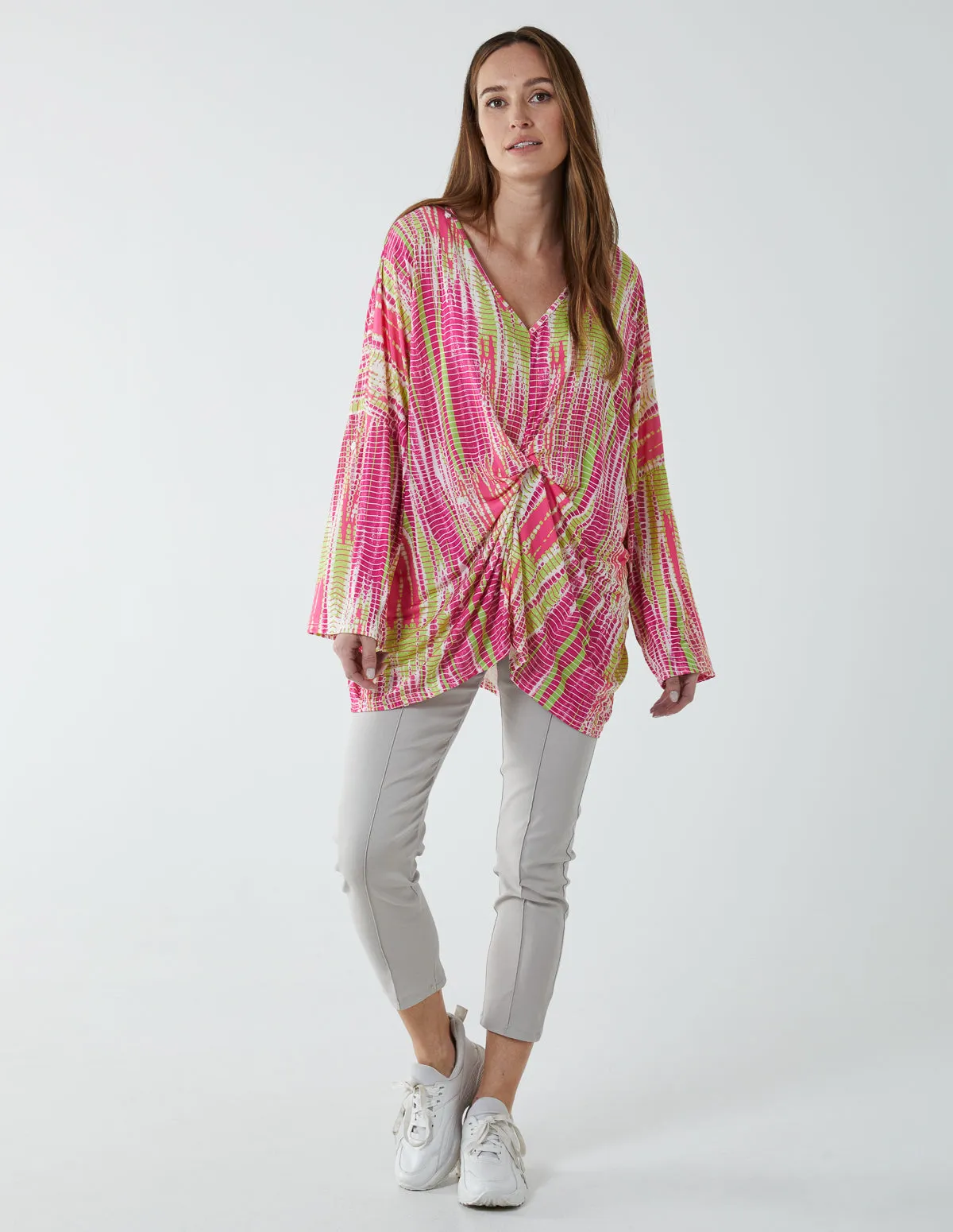 Twist Front Abstract Long Sleeve Top