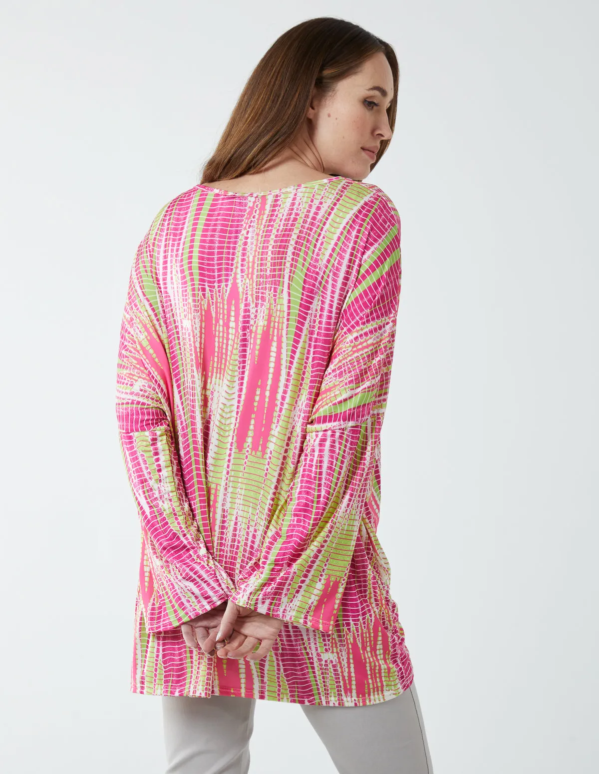 Twist Front Abstract Long Sleeve Top