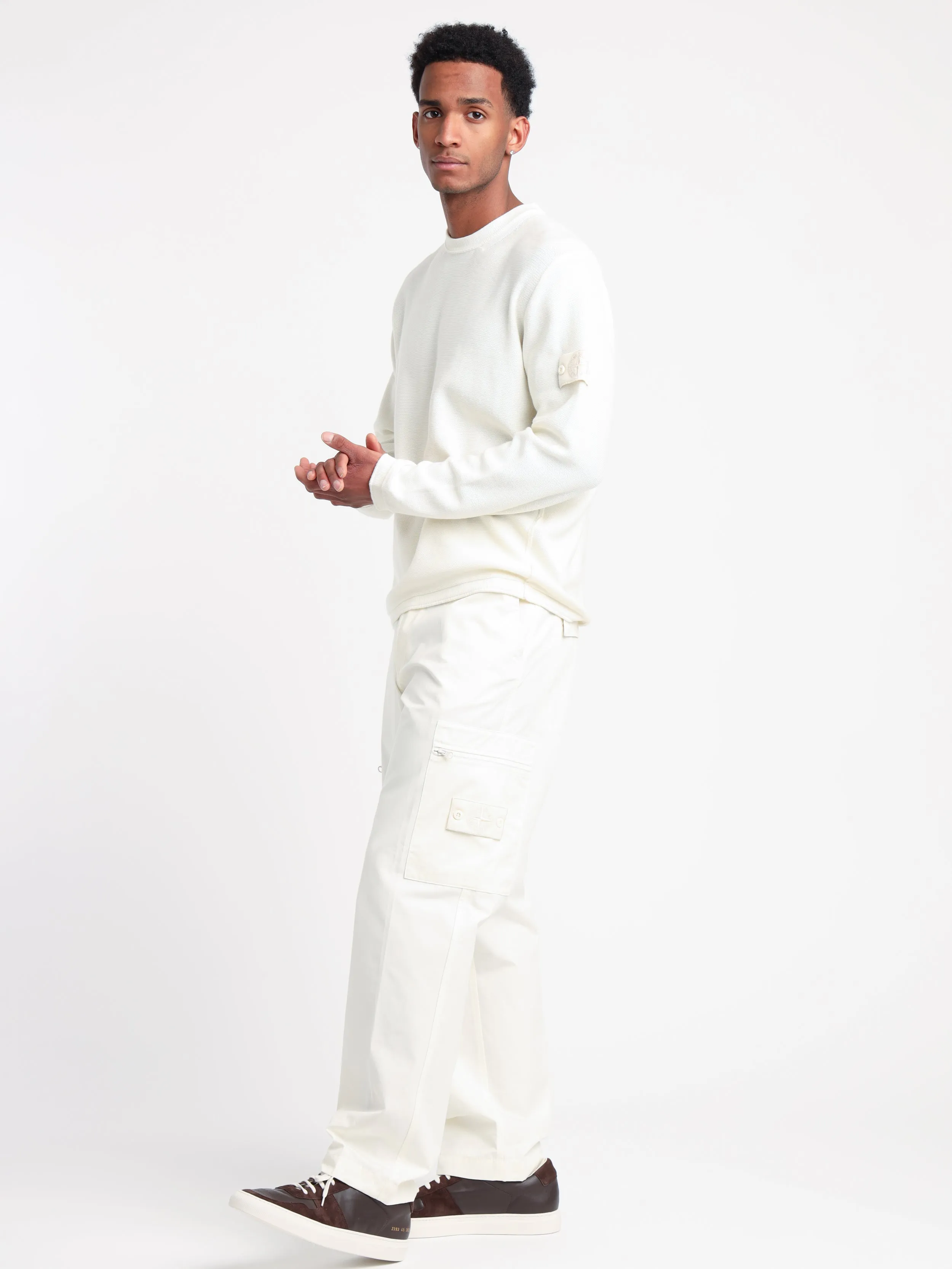 White Weatherproof Cotton Canvas Cargo Pants