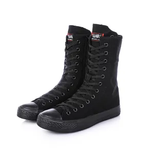 Womens Fashion Lace Up Mid-Calf Boots Canvas Shoes