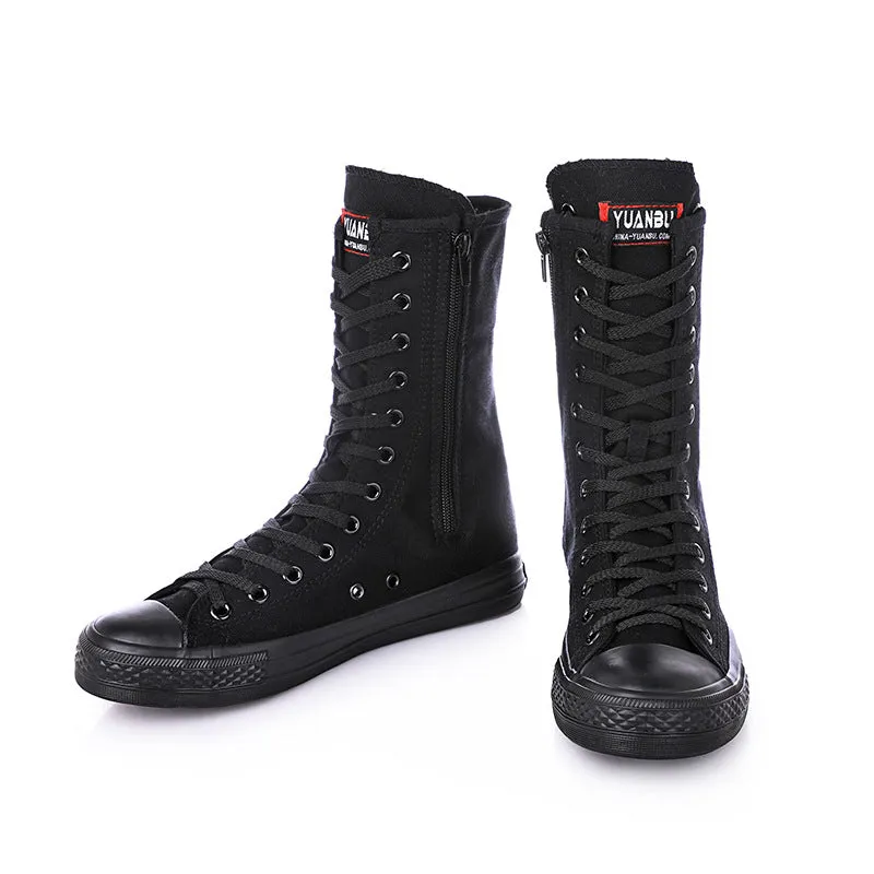 Womens Fashion Lace Up Mid-Calf Boots Canvas Shoes