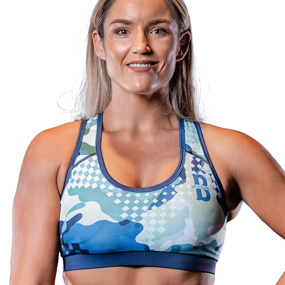 Women's Geometric-Camo Leggings and Sports Bra Set.