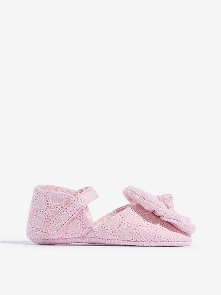 Yellow Pink Bow-Detailed Shoes